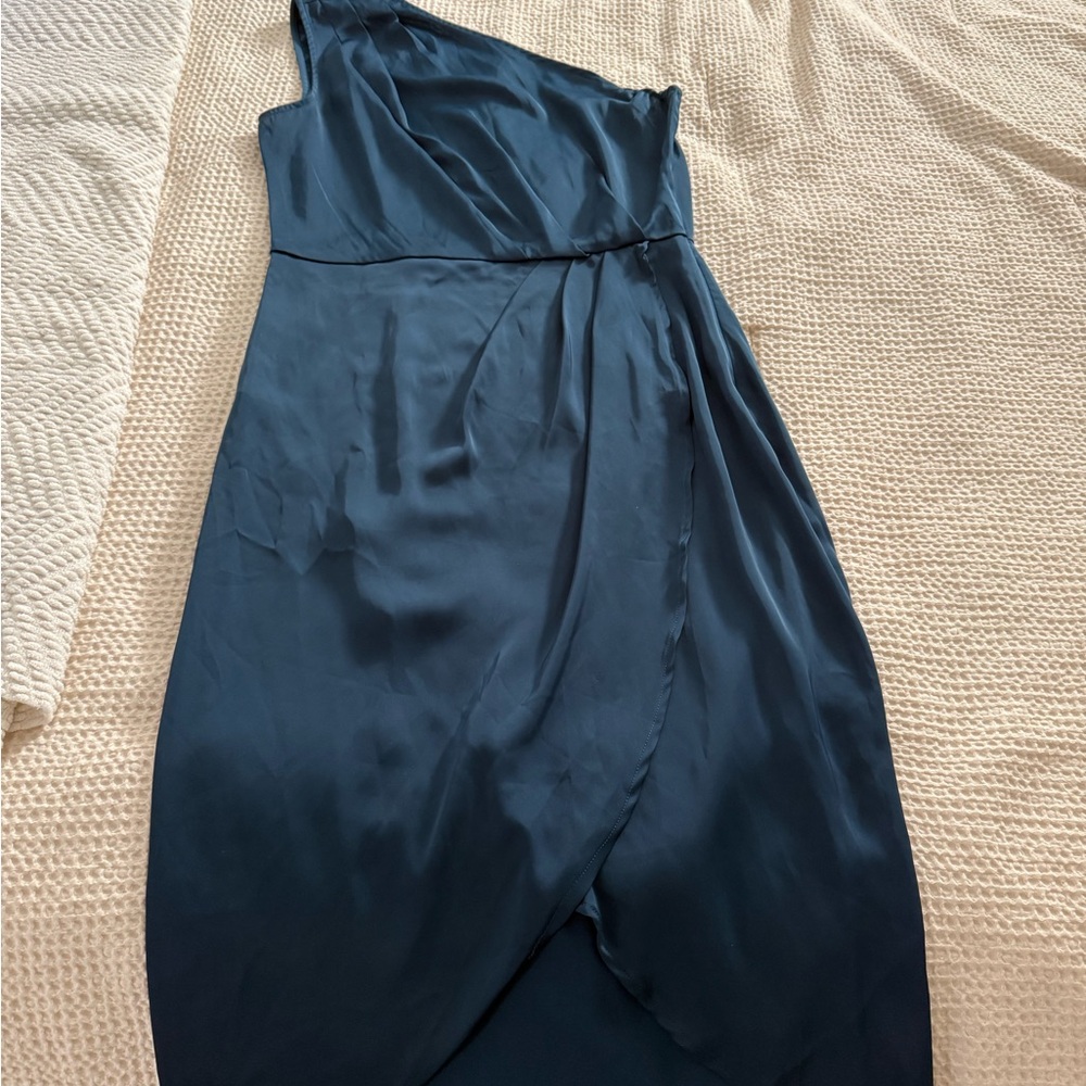 Elegant One-Shoulder Navy Dress